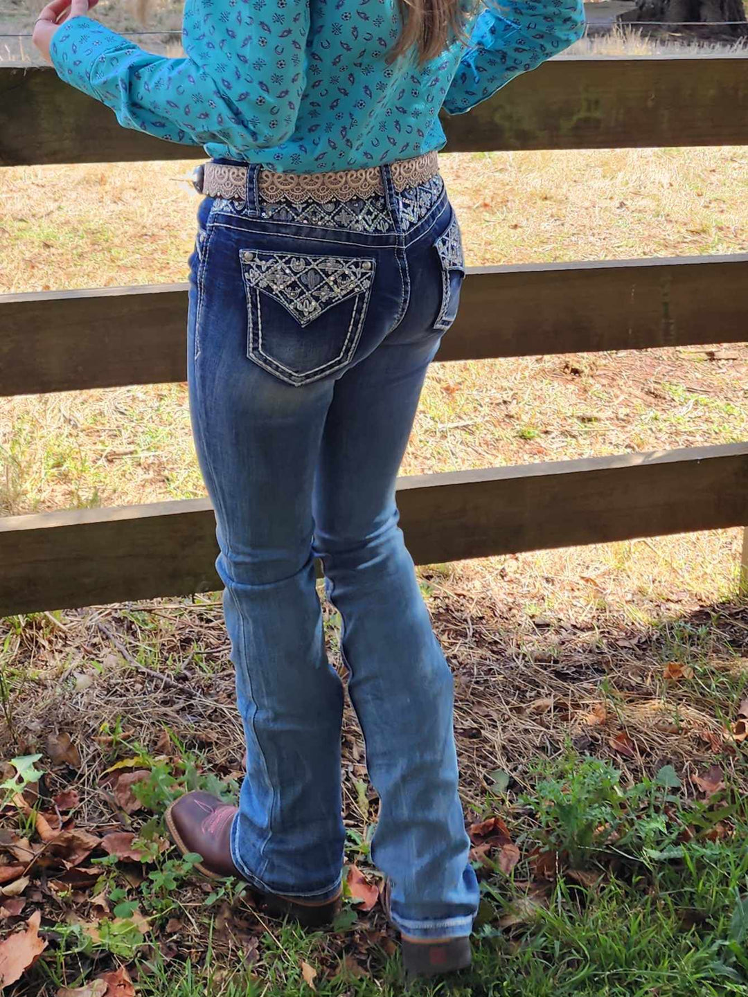 Grace in LA Mid Rise Western Yoke & Pocket  Jeans
