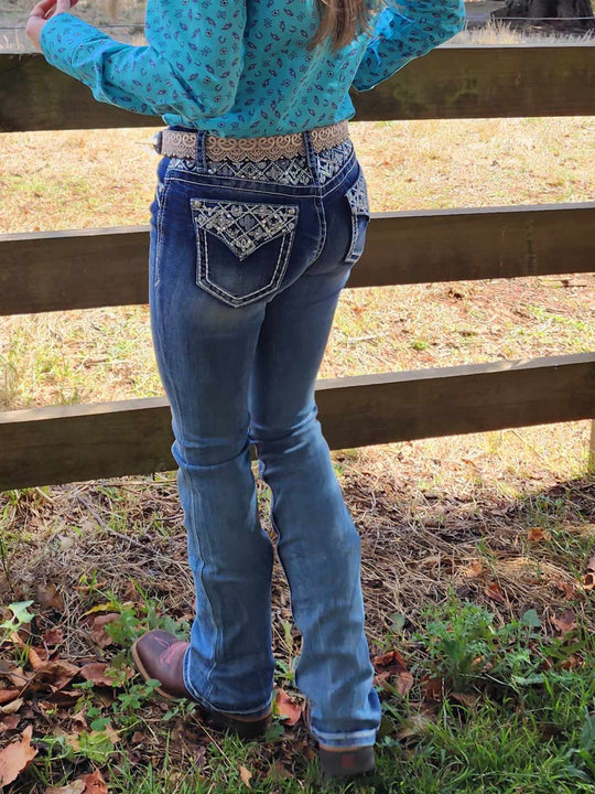Grace in LA Mid Rise Western Yoke & Pocket  Jeans