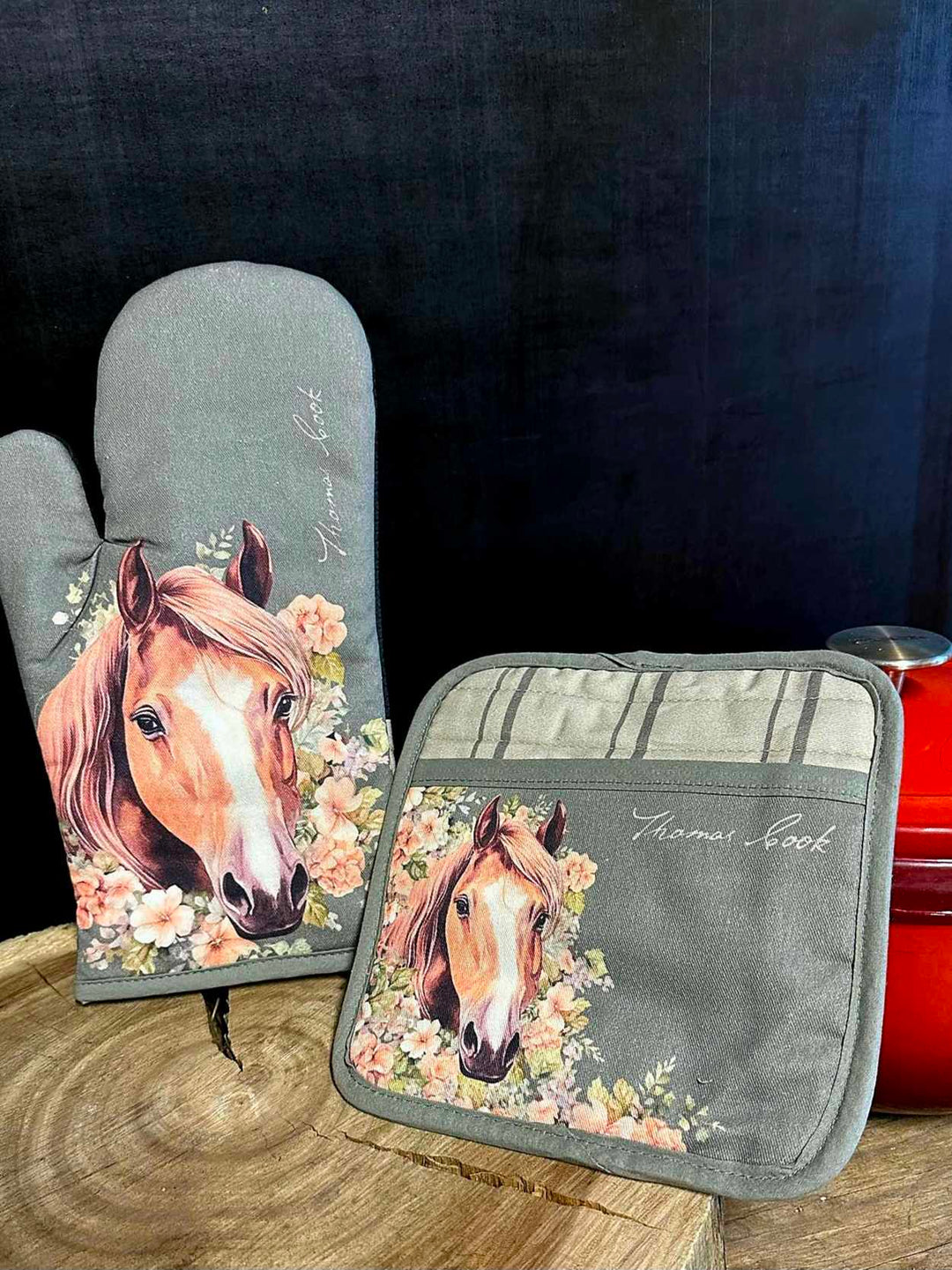 Thomas Cook Oven Mitt Set - Sage Horse