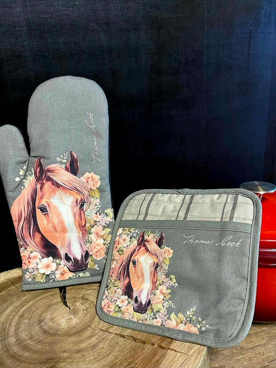 Thomas Cook Oven Mitt Set - Sage Horse