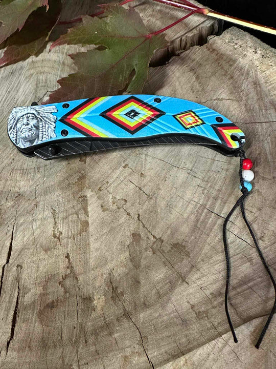 Knive - Indian Tribal Blue Pocket Knife