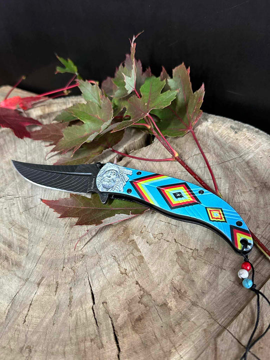 Knive - Indian Tribal Blue Pocket Knife