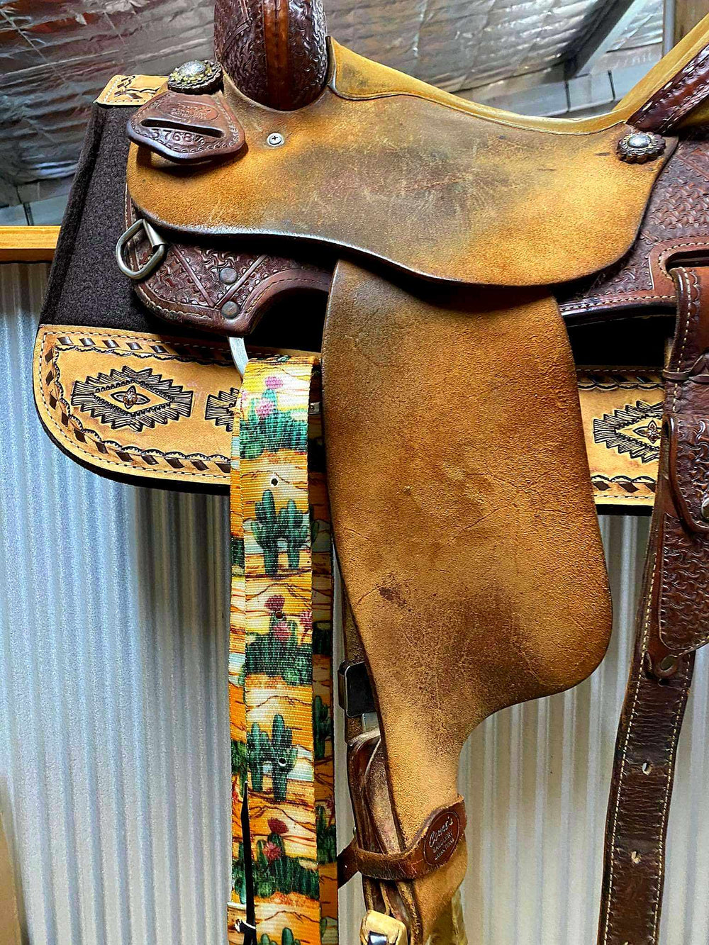 Billett - Western Billett Latigo Tie Strap and Latigo Set Cactus  Print