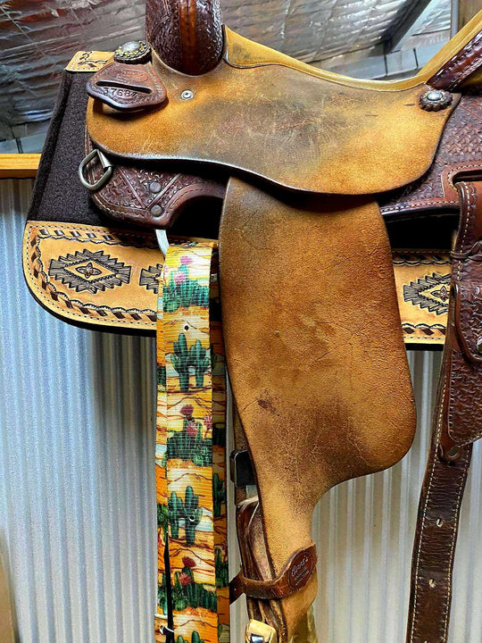 Billett - Western Billett Latigo Tie Strap and Latigo Set Cactus  Print