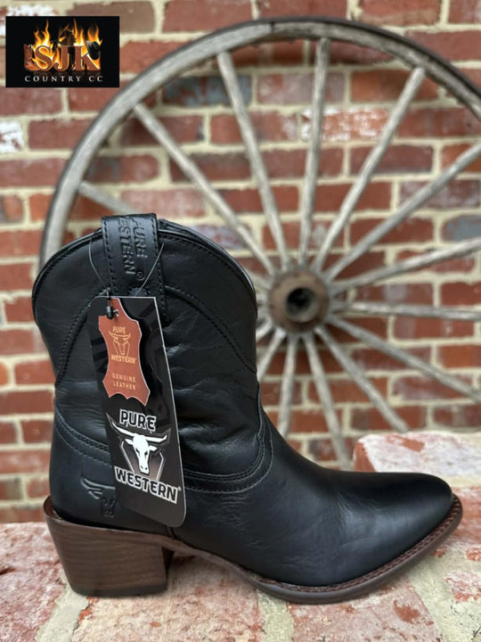 Pure Western Lissie Leather Western Cowboy Black Boots