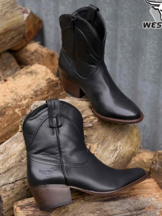 Pure Western Lissie Leather Western Cowboy Black Boots