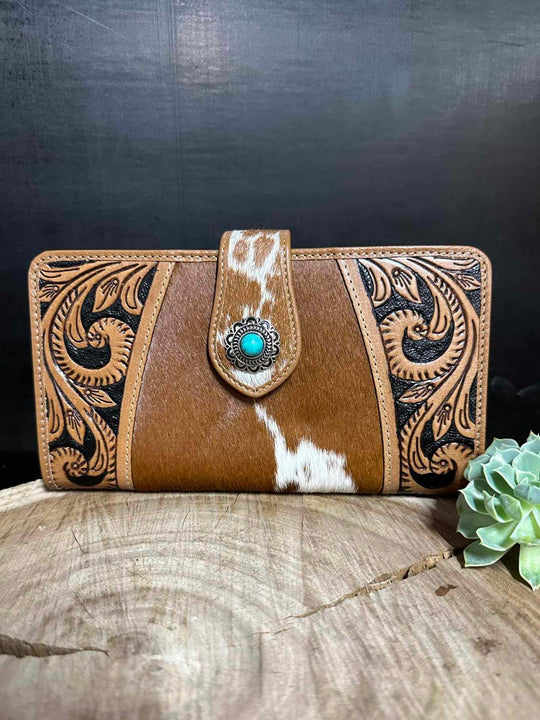 Western Hide & Leather Tooled Wallet