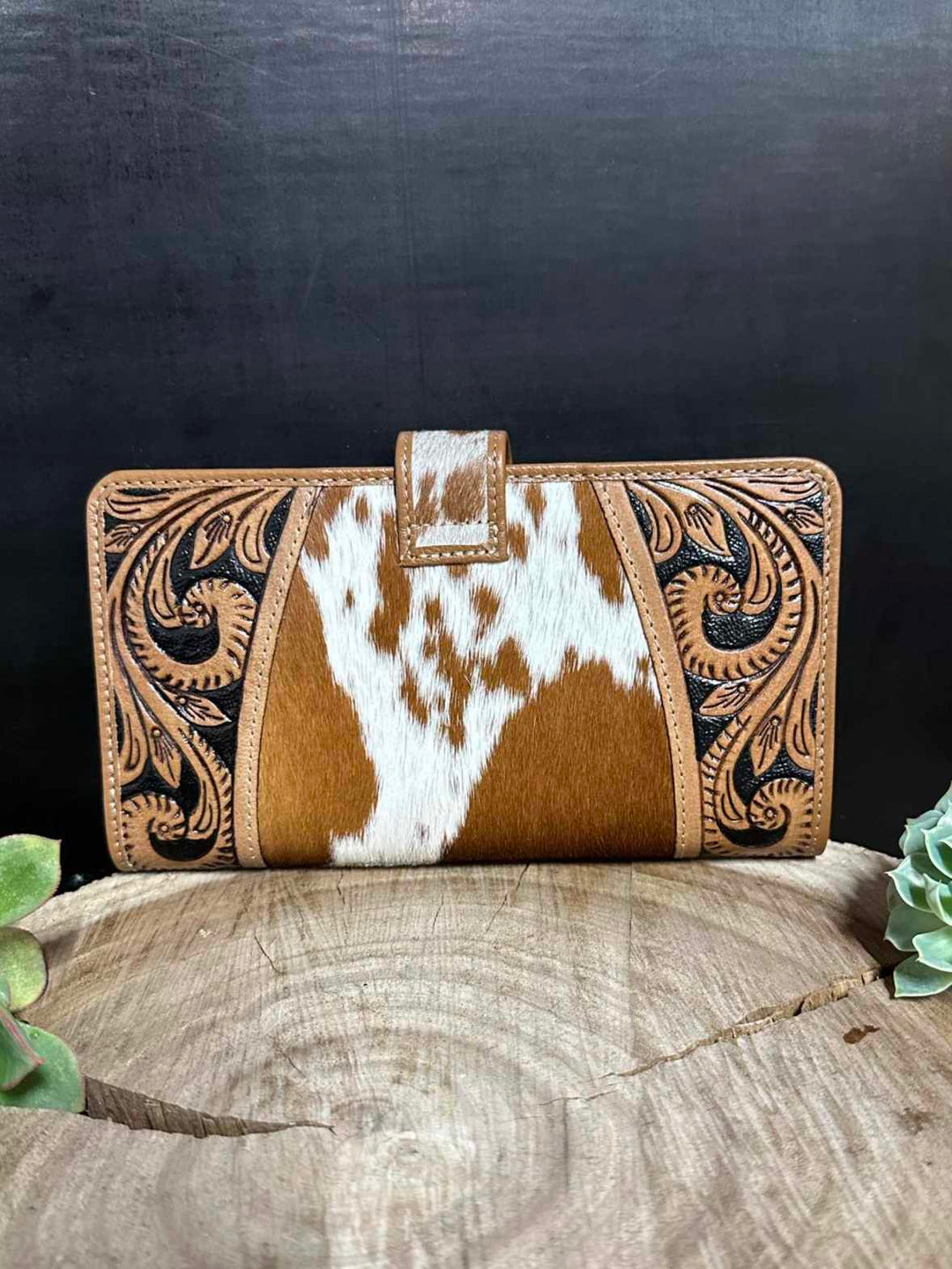 Western Hide & Leather Tooled Wallet