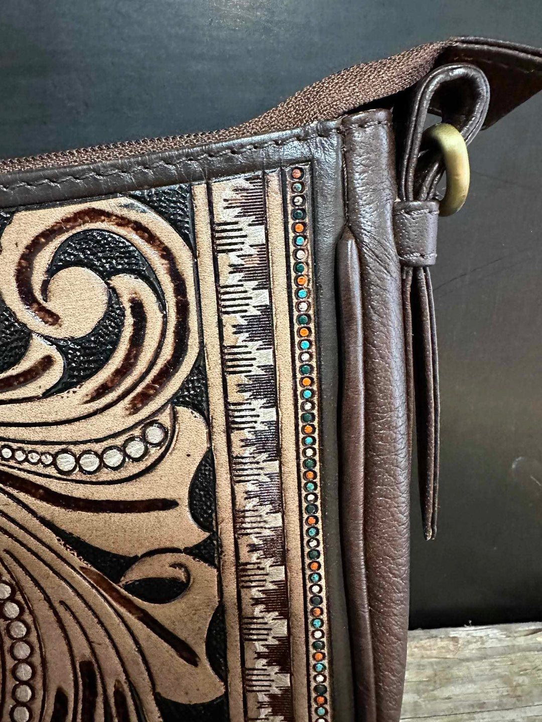 Western Leather Tooled  Crossbody Handbag