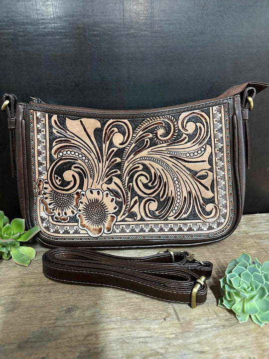 Western Leather Tooled  Crossbody Handbag