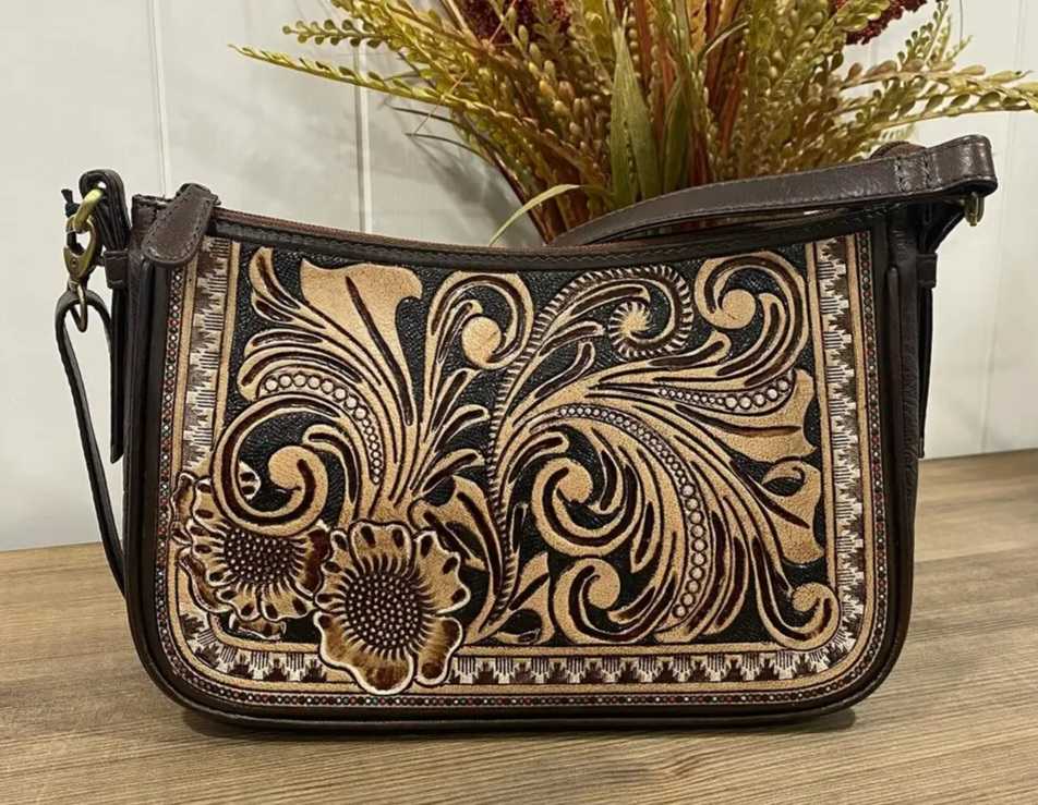 Western Leather Tooled  Crossbody Handbag