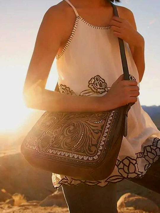 Western Leather Tooled  Crossbody Handbag