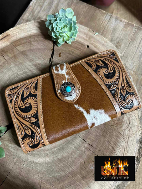 Western Hide & Leather Tooled Wallet