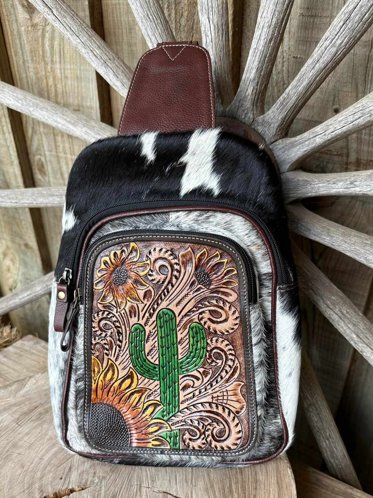 Backpack -  Hair on Hide and Leather Cactus Sling Bag