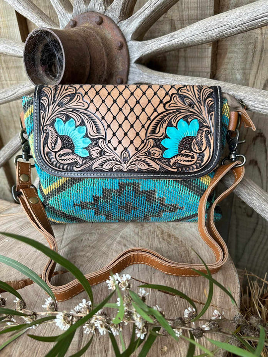 Western Leather Recycled Canvas  Crossbody Handbag