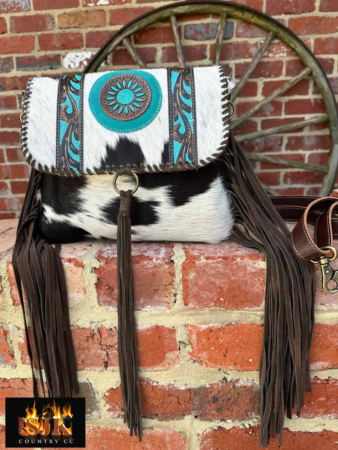 Western Hide & Leather Turquoise Feature Crossbody