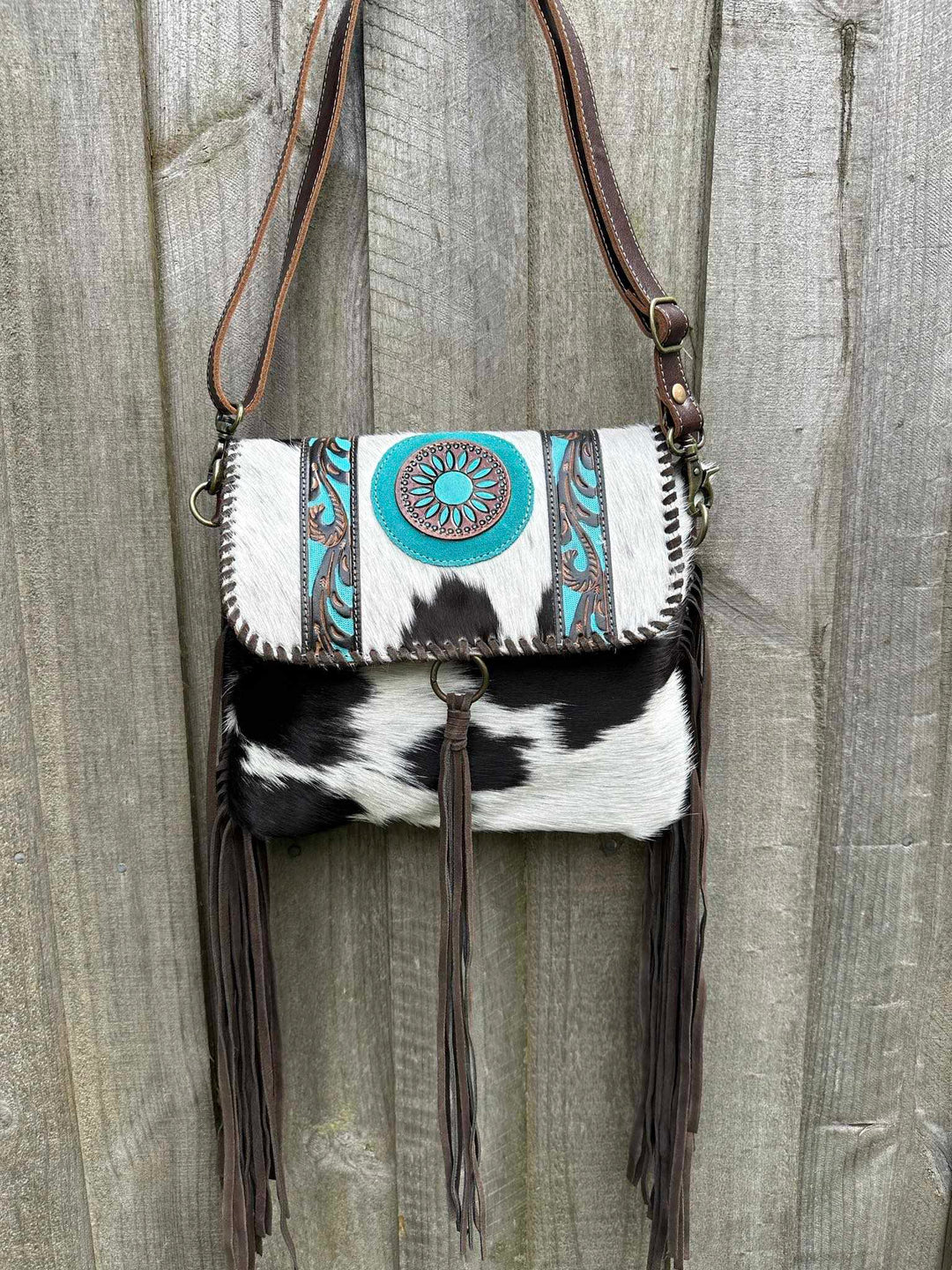 Western Hide & Leather Turquoise Feature Crossbody