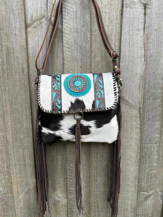 Western Hide & Leather Turquoise Feature Crossbody