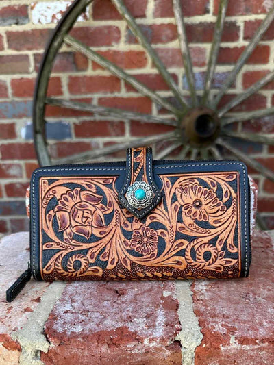 Western Leather Purse Tooled Leather Western Concho  Detail wallet