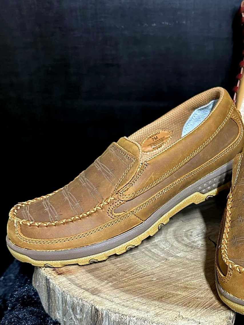 Twisted x Cell Stretch Casual Leather Driving Mocs Western Shoes Barbwire