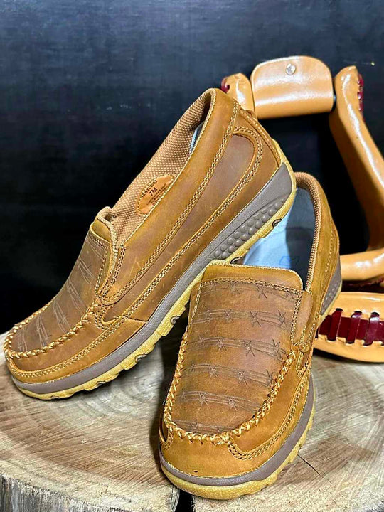 Twisted x Cell Stretch Casual Leather Driving Mocs Western Shoes Barbwire