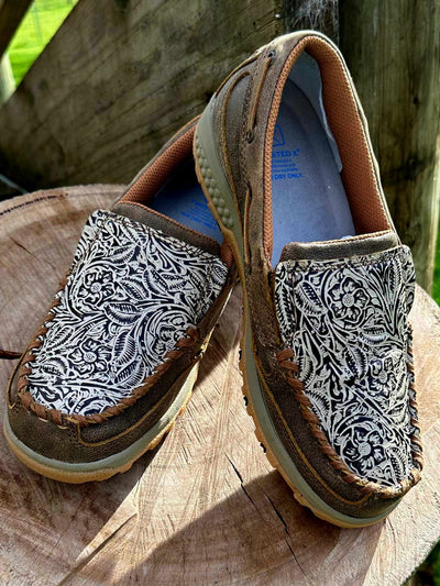 Twisted x Cell Stretch  Casual Leather Driving Mocs Embossed Leather