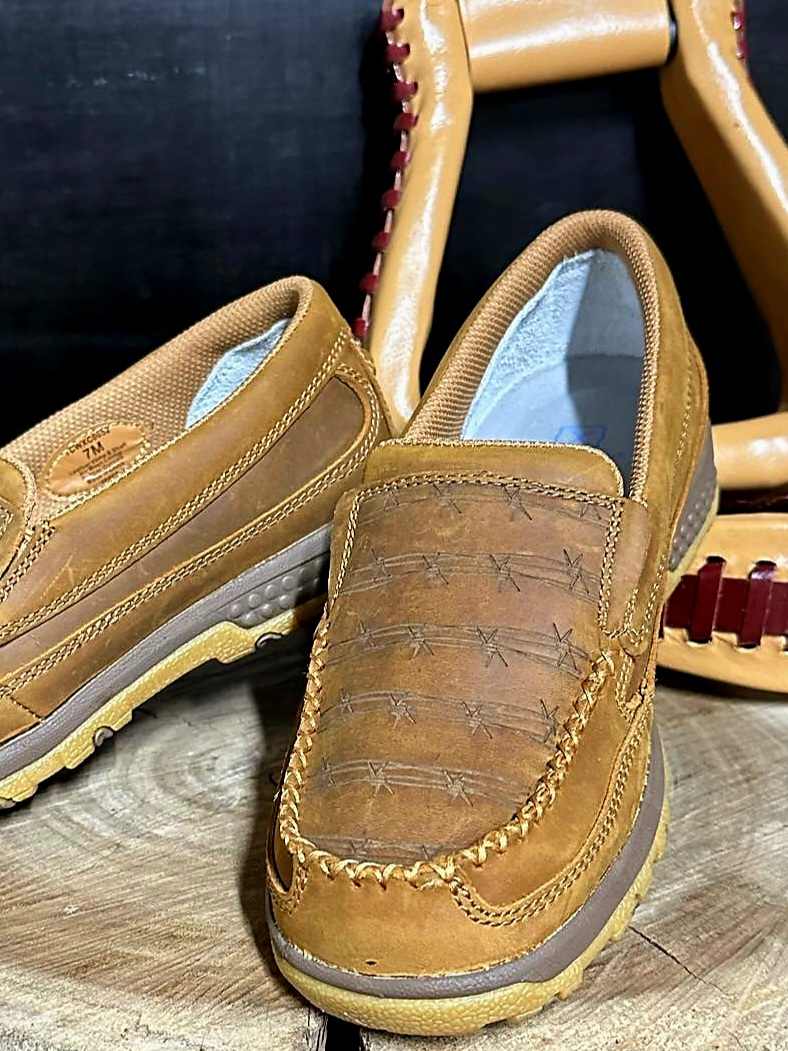 Twisted x Cell Stretch Casual Leather Driving Mocs Western Shoes Barbwire