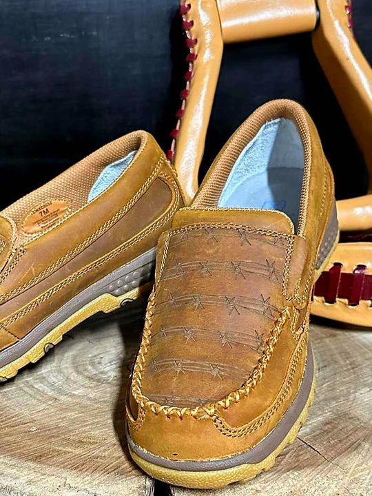 Twisted x Cell Stretch Casual Leather Driving Mocs Western Shoes Barbwire
