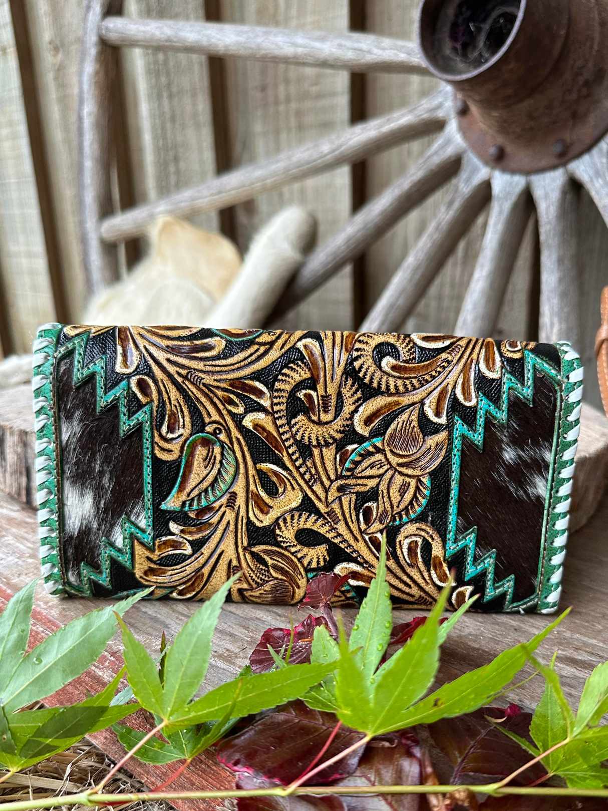 Western Leather Purse Tooled Cowgirl Wallet