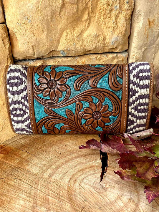 Western Saddle Blanket Wallet Genuine Wool and Leather Purse