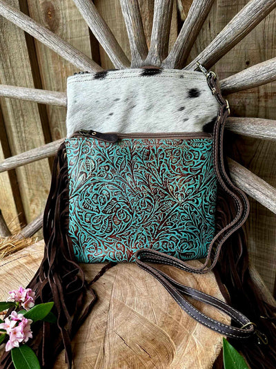 Western Hide Recycled Canvas Turquoise leather Crossbody