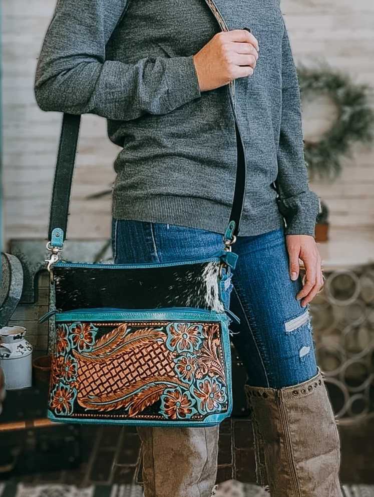 Western Hide & Genuine Tooled Leather Crossbody