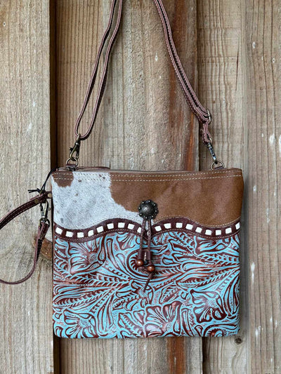 Western Hide Recycled Canvas Embossed Leather Crossbody