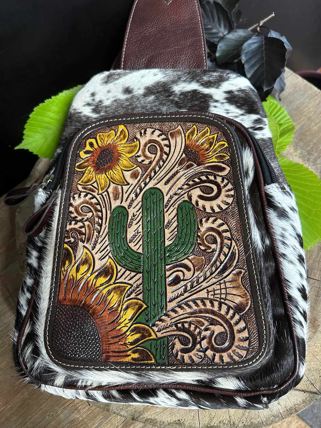 Backpack -  Hair on Hide and Leather Cactus Sling Bag