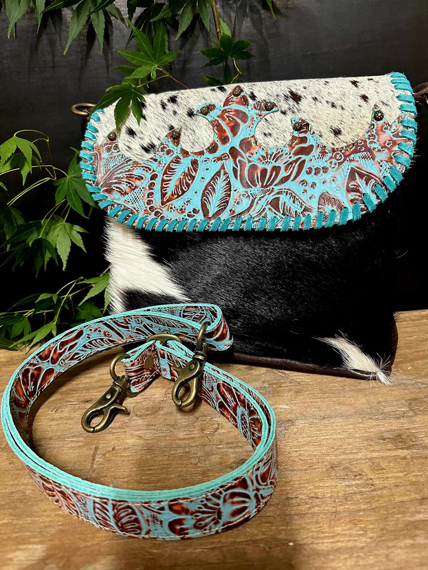 Western Hide & Leather Turquoise Embossed Crossbody