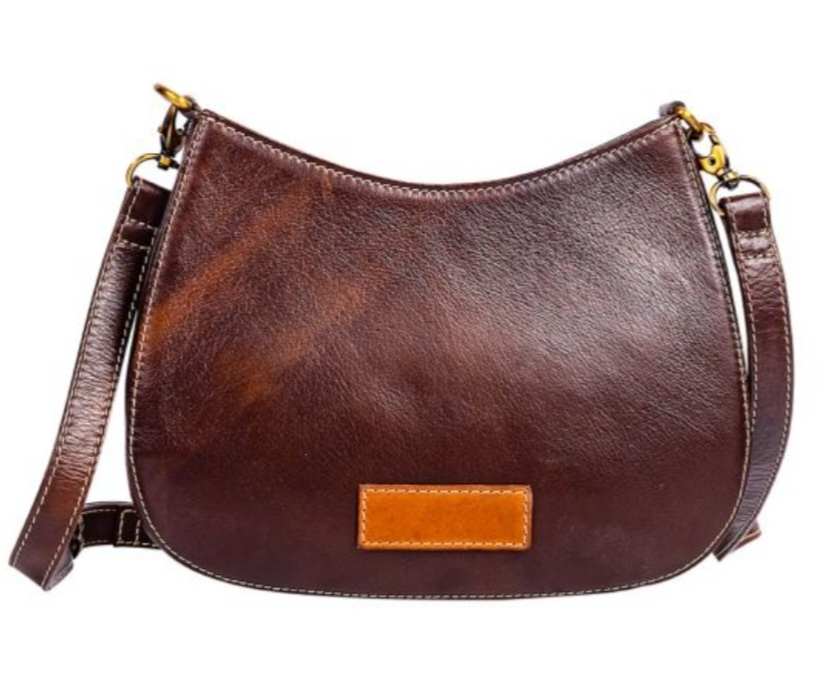Western Leather Tooled Two Tone Crossbody