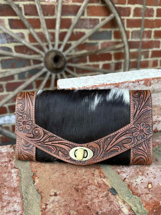 Western Hide and Tooled Leather Purse