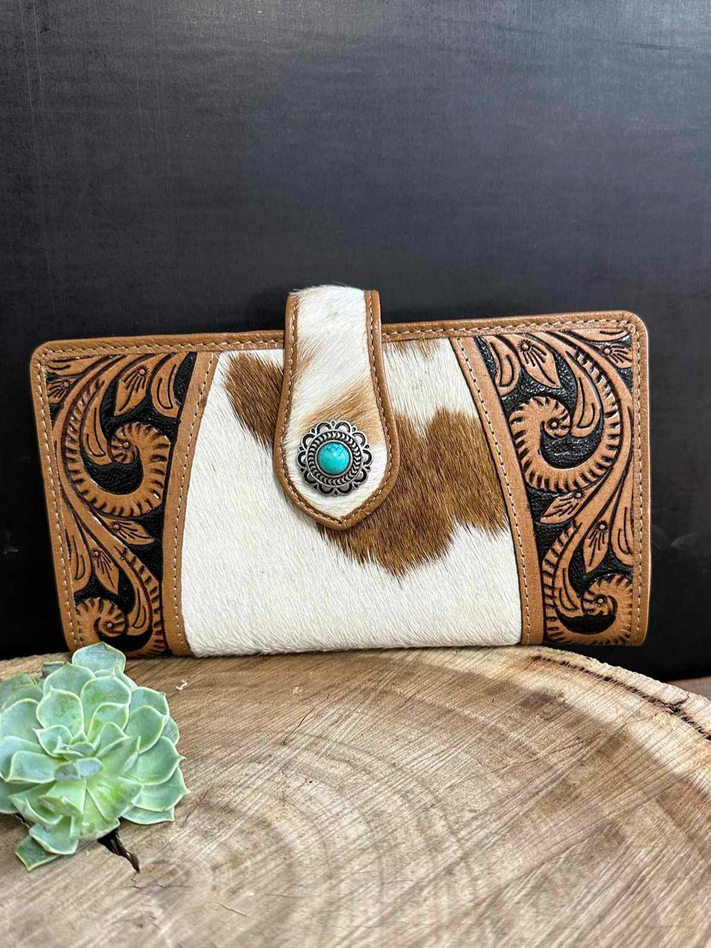 Western Hide & Leather Tooled Wallet