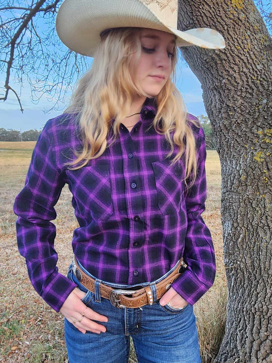 Thomas Cook Nicole Dux Back Purple/ Black Plaid thermal Shirt