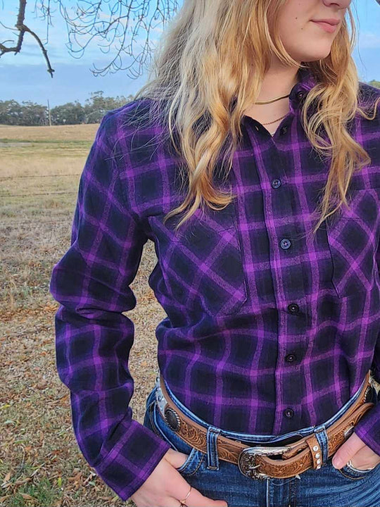 Thomas Cook Nicole Dux Back Purple/ Black Plaid thermal Shirt