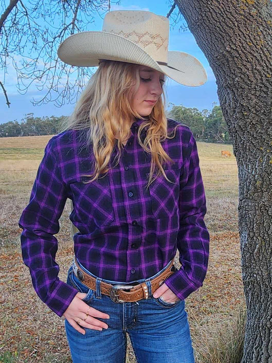 Thomas Cook Nicole Dux Back Purple/ Black Plaid thermal Shirt