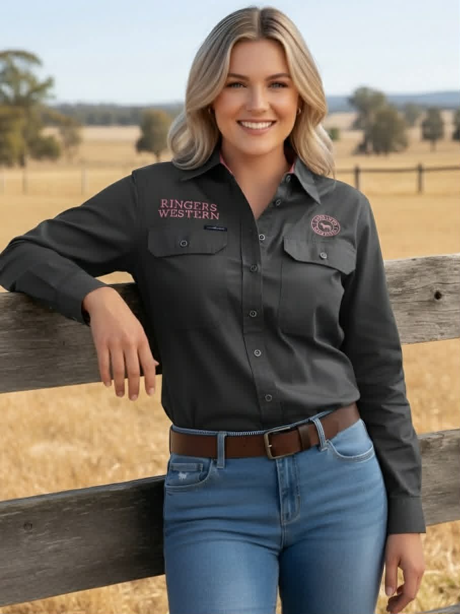 Ringers Jilaroo Cotton Work Shirt -Charcoal Dusty Rose