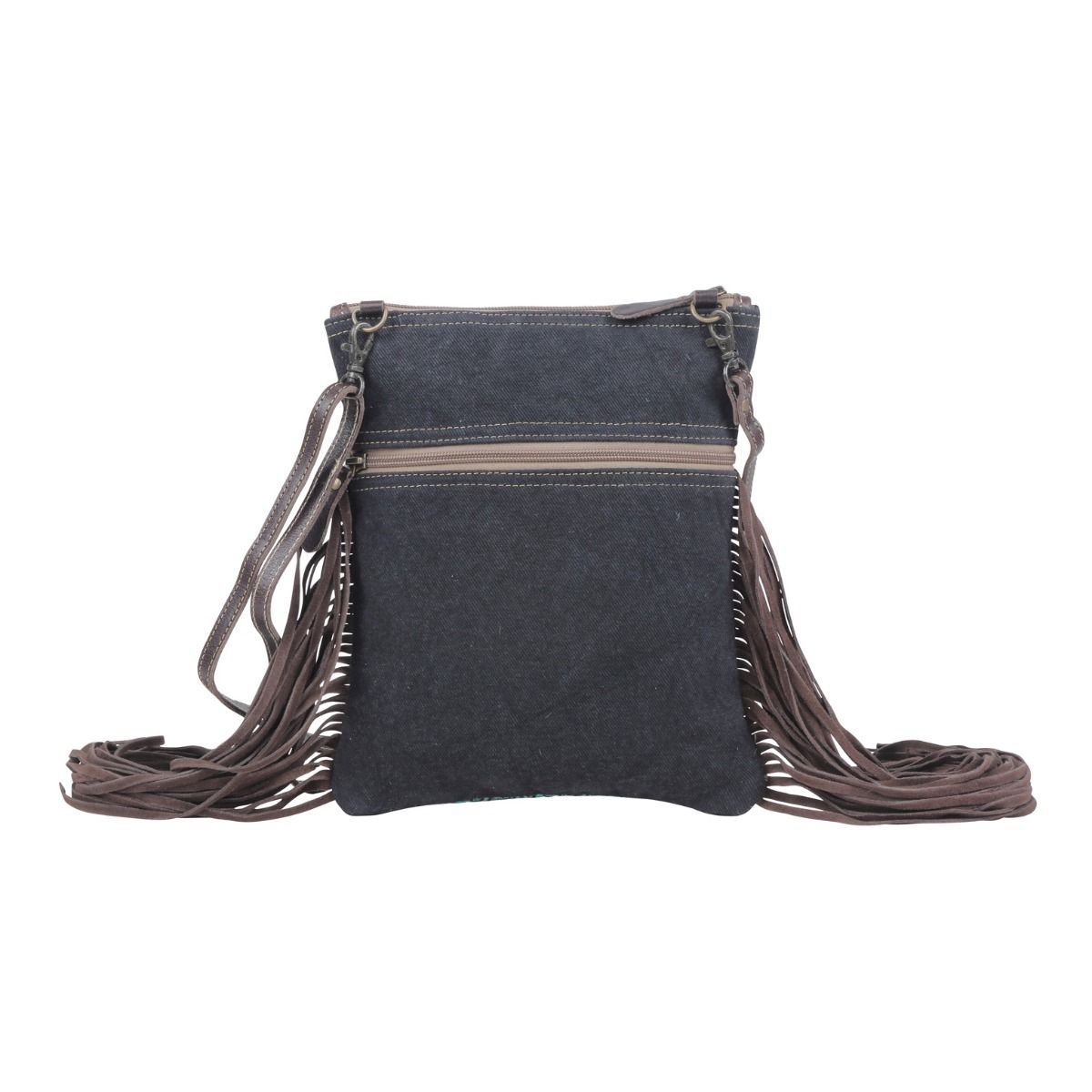 Western Hide Recycled Canvas Turquoise leather Crossbody