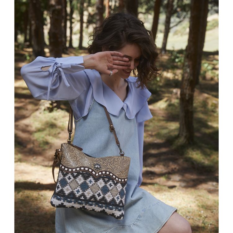 Western Lether Recycled Canvas Crossbody Handbag