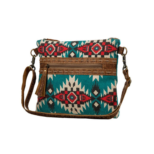 Western Leather Recycled Canvas Tribal Print Crossbody