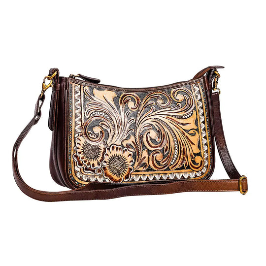 Western Leather Tooled  Crossbody Handbag