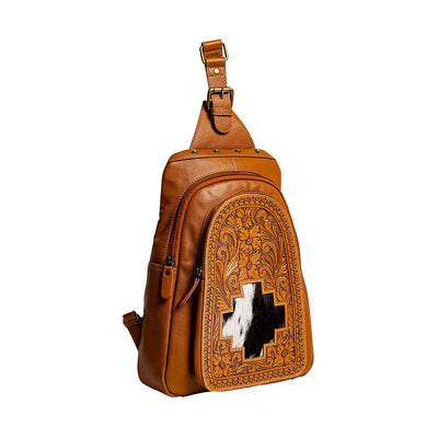 Backpack -  Hair on Hide and Tooled Leather Sling Bag