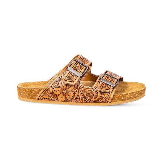 Western Leather Sandal Tooled Floral Leather
