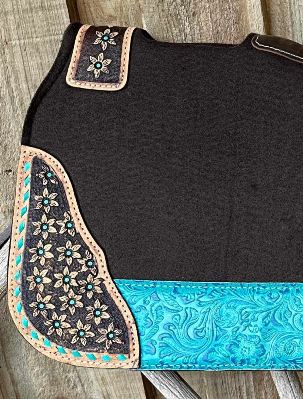 Western Saddle Pad  Felt Contoured 31" X 32"  Floral Tooling