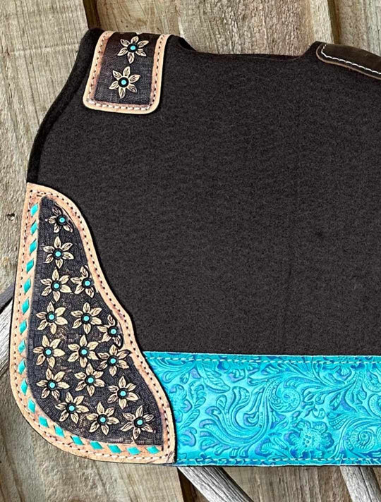 Western Saddle Pad  Felt Contoured 31" X 32"  Floral Tooling